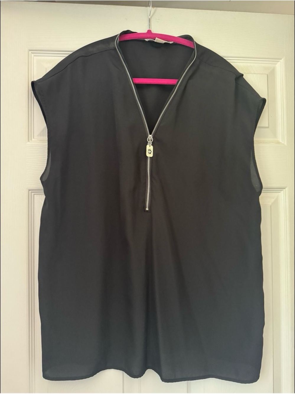 Michael Kors Black Sleeveless Zip-Neck Blouse